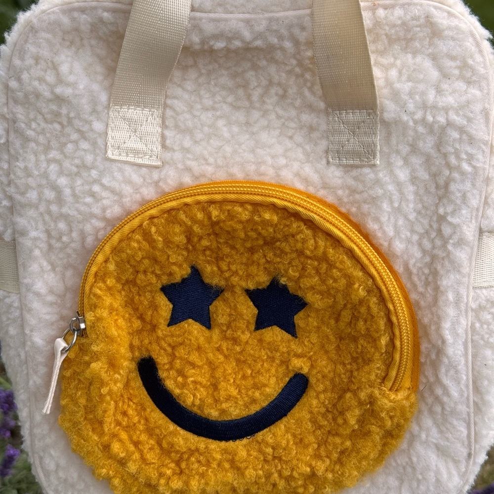 Smiley Face Kids Backpack - Cream and Yellow